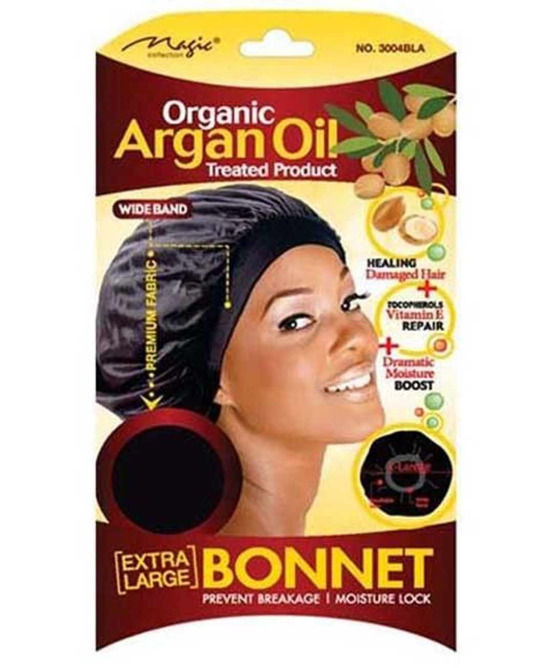 Magic Collection Women's Organic Argan Oil Treated Extra Large Bonnet - 3004bla