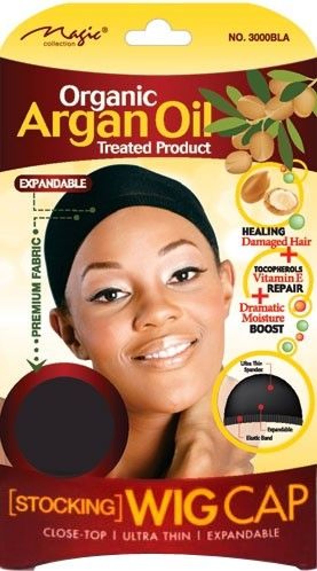 Magic Collection Women's Organic Argan Oil Treated Wig Cap Black - 3000bla