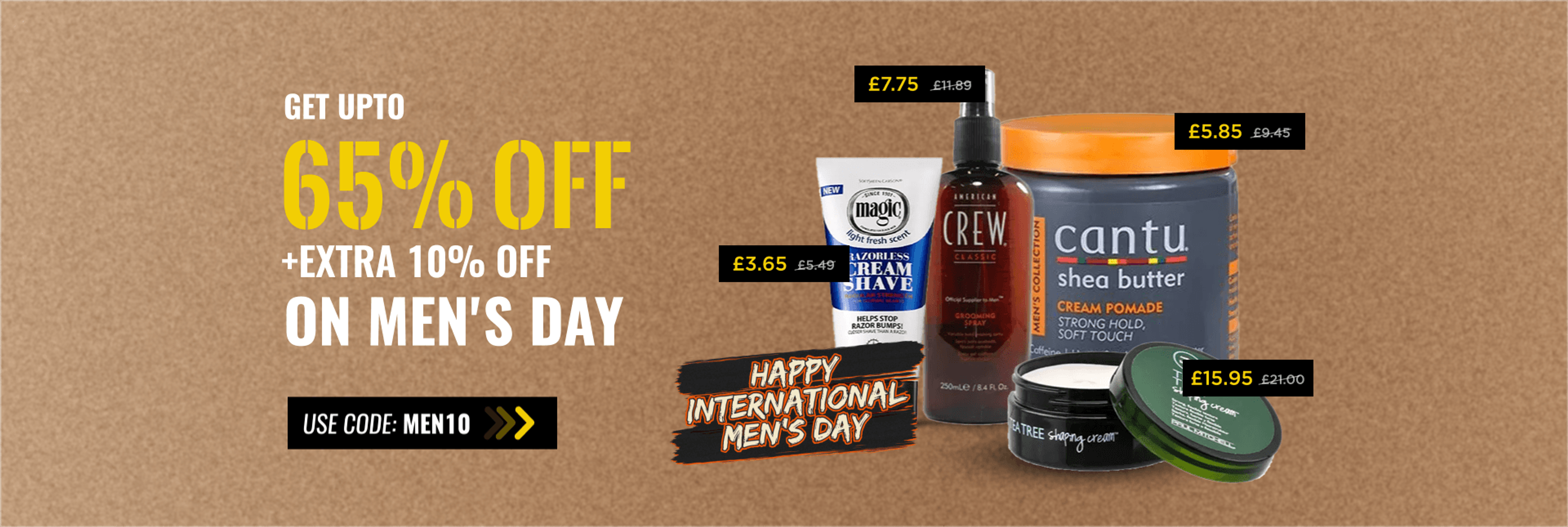 Get Up to 65% off on Men's Day + Extra 10% off by using code
