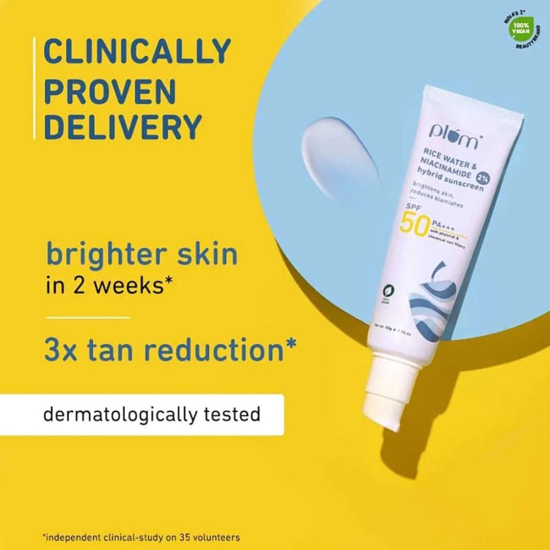 Plum 2% Niacinamide & Rice Water SPF 50 PA+++ Hybrid Sunscreen - 50ml
