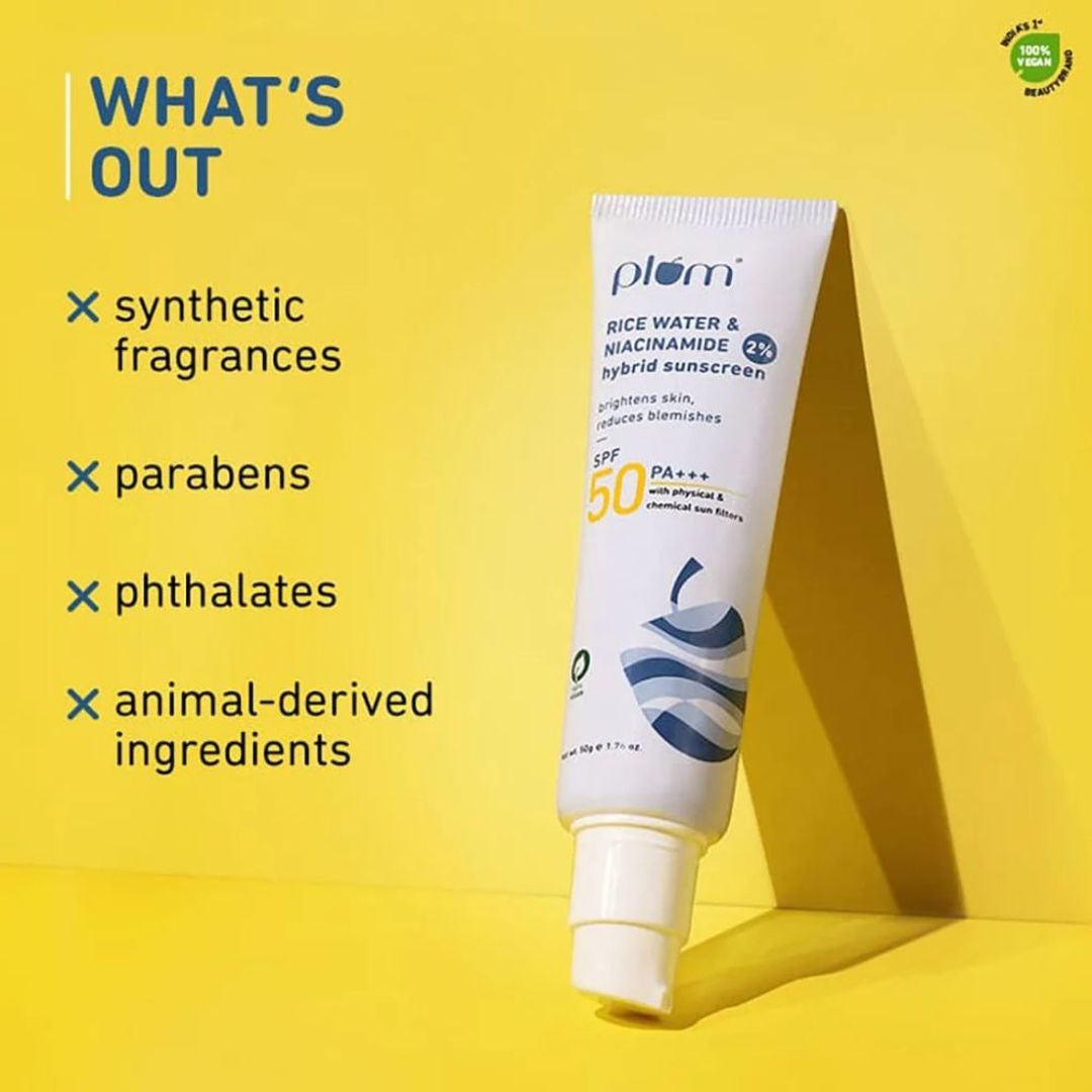 Plum 2% Niacinamide & Rice Water SPF 50 PA+++ Hybrid Sunscreen - 50ml