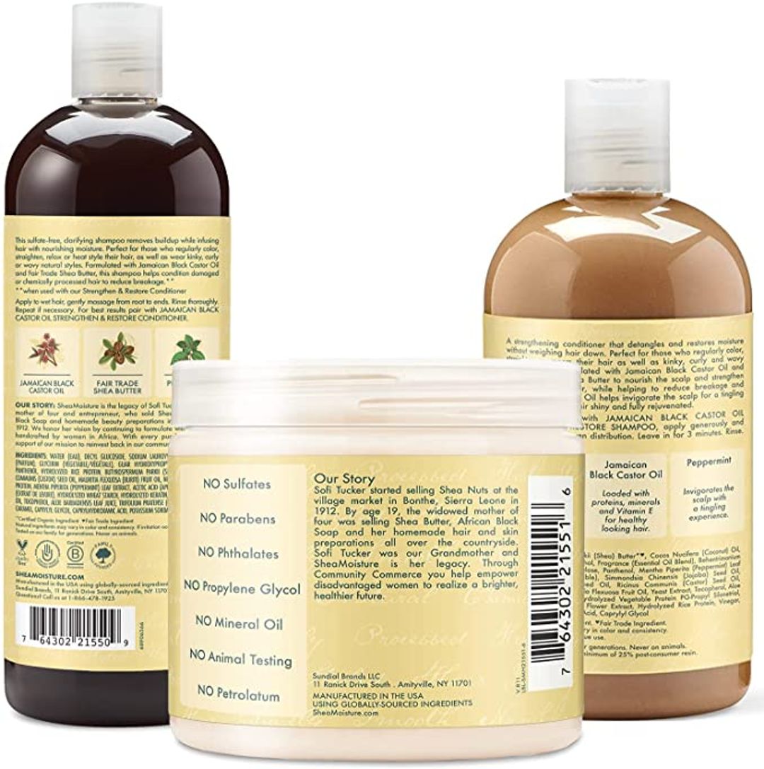 Shea Moisture Jamaican Black Castor Oil Strengthen, Grow & Restore Shampoo + Conditioner + Leave-In Conditioner 13oz, 13oz, 11oz