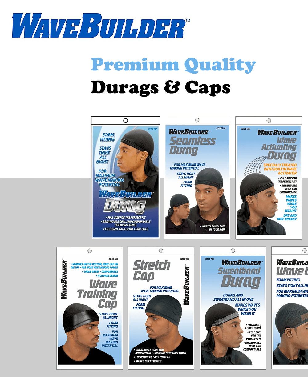 WaveBuilder Seamless Durag, Black, 1 Count 