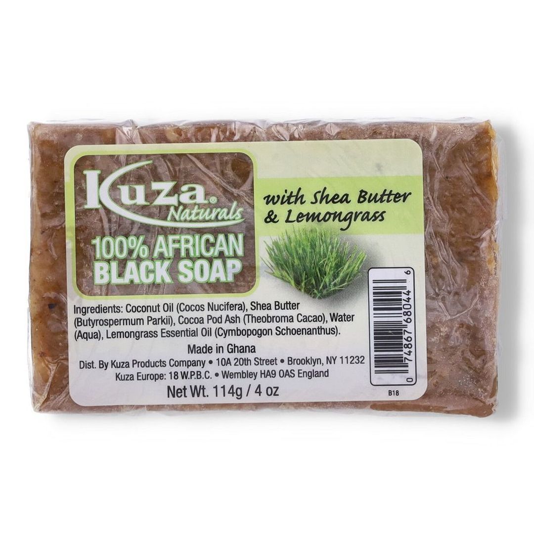 Kuza Naturals 100% African Black Soap With Shea Butter & Lemongrass - 4oz