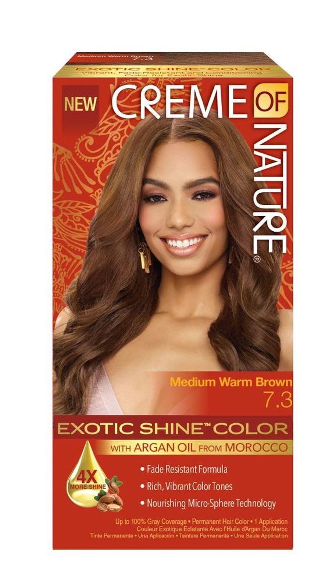 Creme Of Nature Exotic Shine Permanent Hair Colour With Argan Oil - Medium Warm Brown,7.3