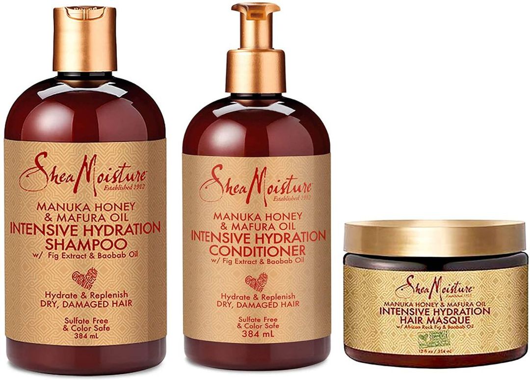 Shea Moisture Manuka Honey & Mafura Oil Intensive Hydration Shampoo + Conditioner + Masque 13oz,13oz,12oz