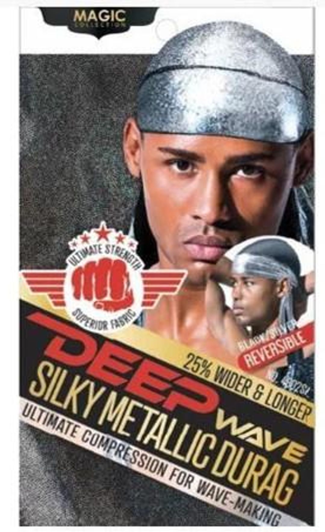 Magic Collection Deep Wave Silky Metallic Durag Black/silver - 4802sil