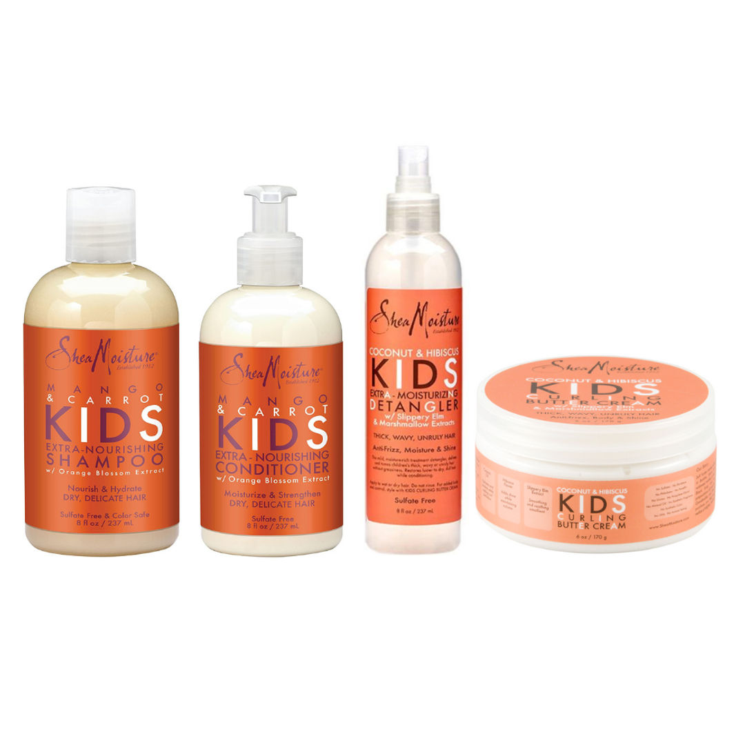 Shea Moisture Kids Extra-nourishing Shampoo + Conditioner + Detangler + Cream 8oz, 8oz, 8oz, 6oz