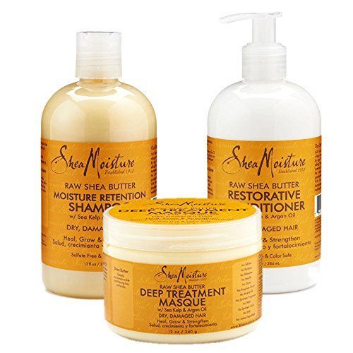 Shea Moisture Raw Shea Butter Moisture Retention Shampoo + Conditioner + Masque 13oz,13oz,12oz